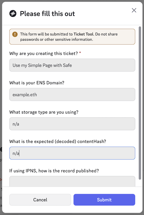 Eth.limo support ticket form example